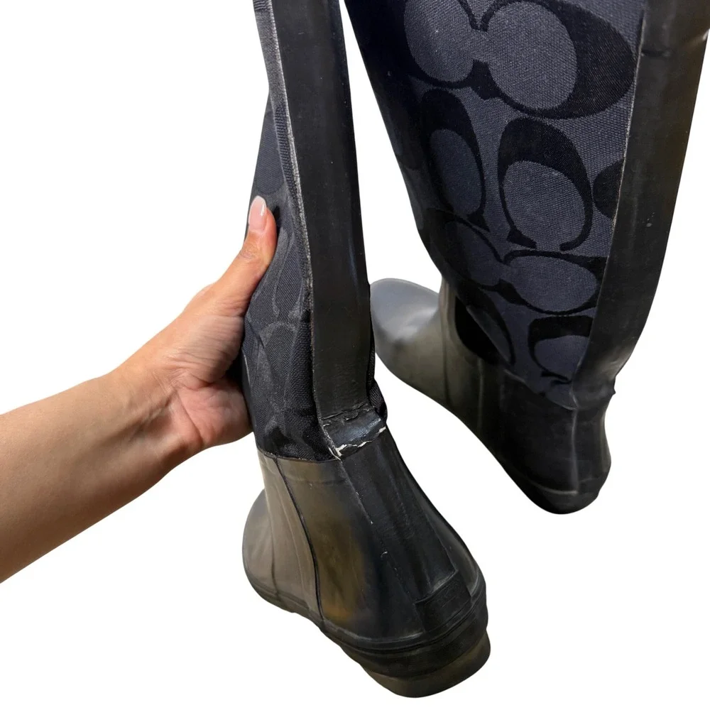Coach‎ Signature C Monogram Black Rubber Tall Rain Boots Women's Size 9 - Picture 4 of 11